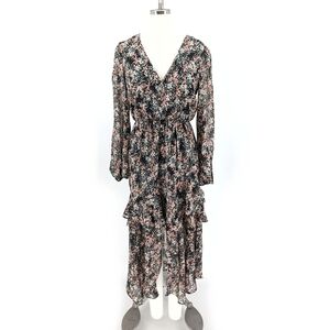 00893 NEW Lush Floral Midi Dress Black size Small bohemian cottagecore spring